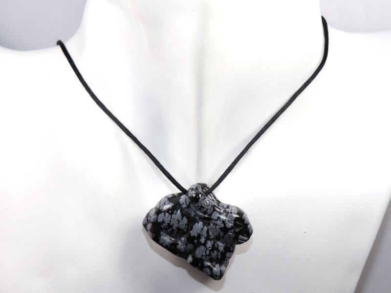 snowflake obsidian with cord or silver 925