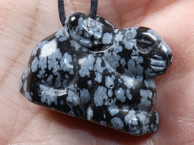 snowflake obsidian with cord or silver 925