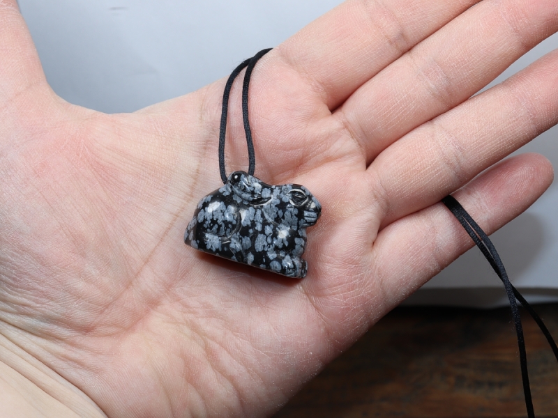 snowflake obsidian with cord or silver 925
