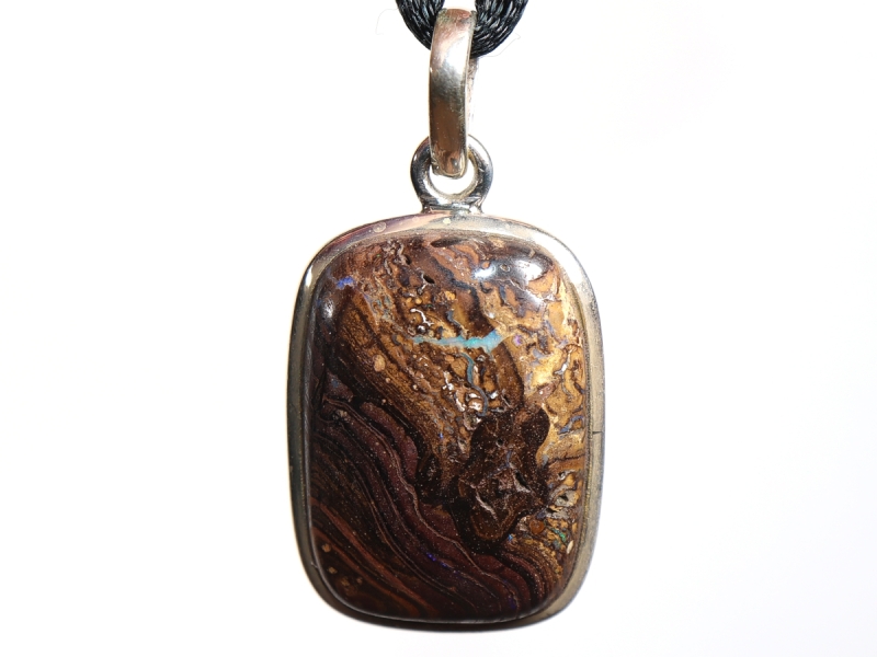 Boulder opal with cord or silver 925