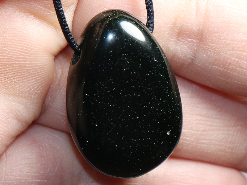 green goldstone with cord or silver 925