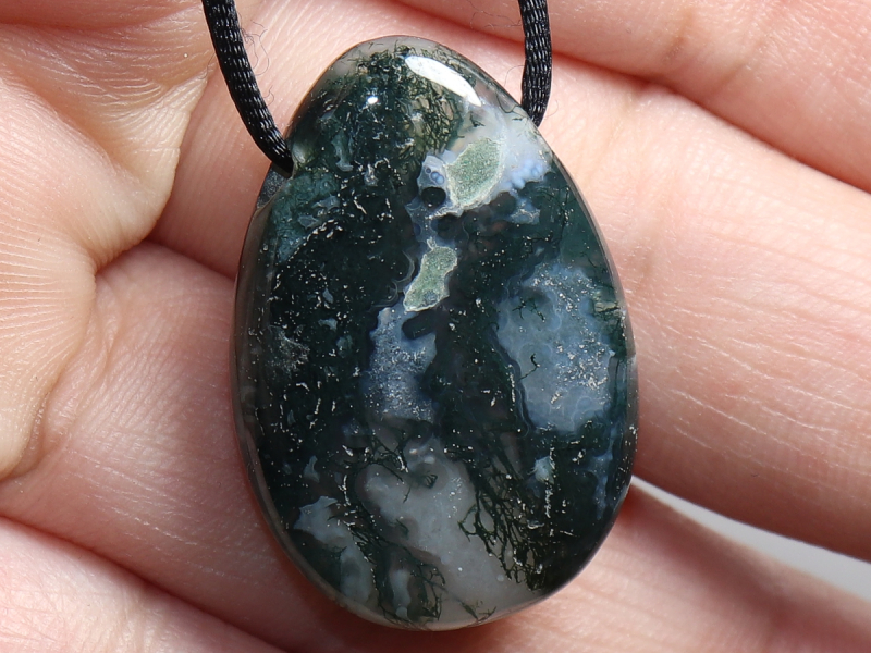 moss agate with cord or silver 925