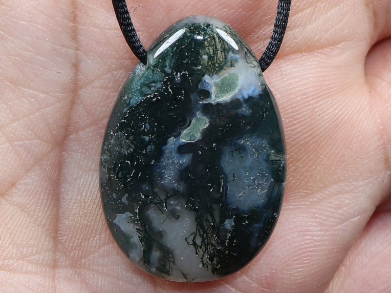 moss agate with cord or silver 925