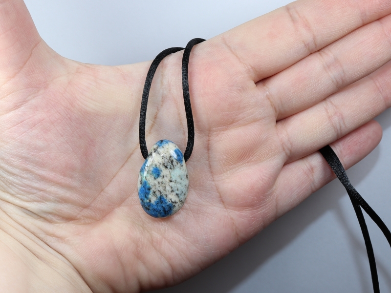 azurite in granite with cord or silver 925