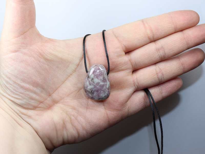 lepidolite with cord or silver 925