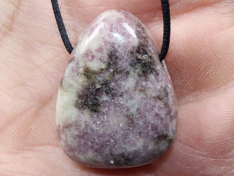 lepidolite with cord or silver 925
