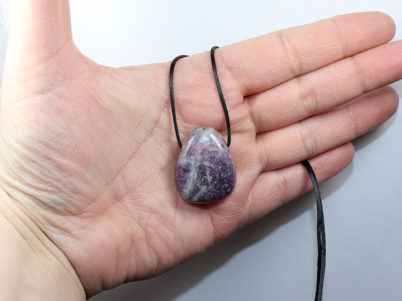lepidolite with cord or silver 925