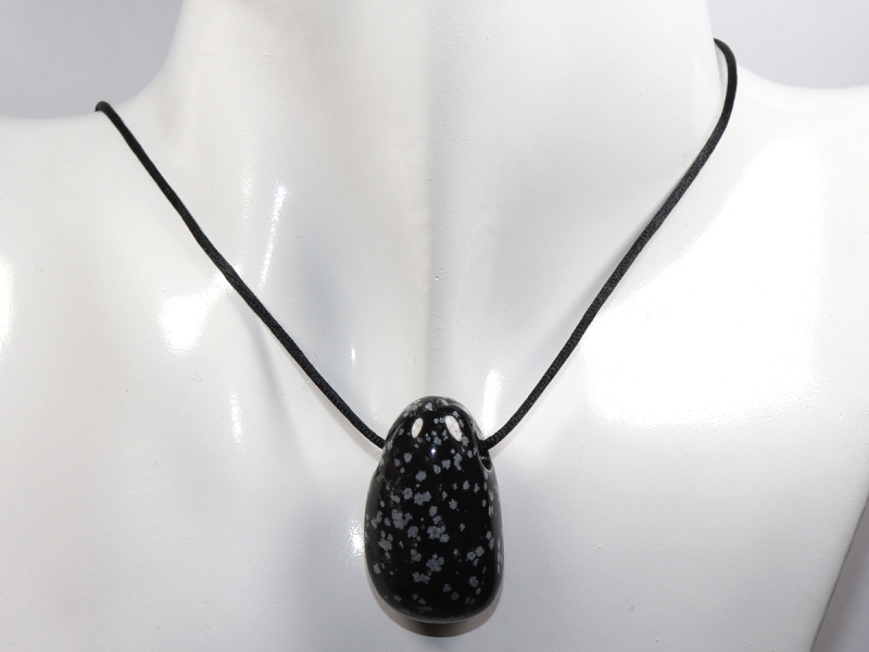snowflake obsidian with cord or silver 925