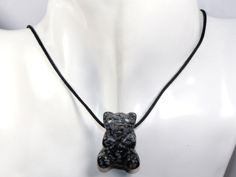 snowflake obsidian with cord or silver 925