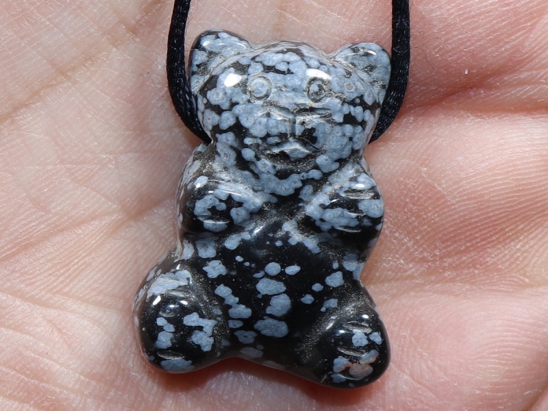 snowflake obsidian with cord or silver 925
