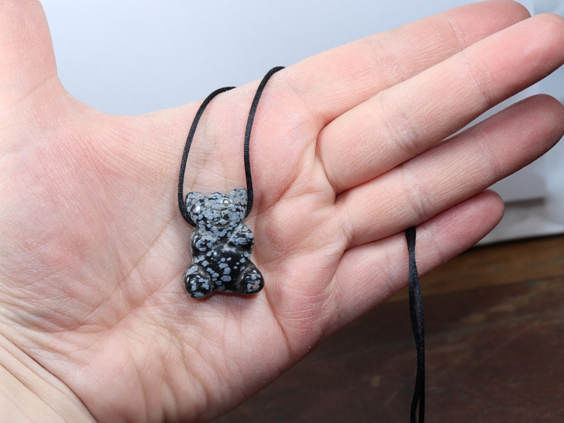 snowflake obsidian with cord or silver 925