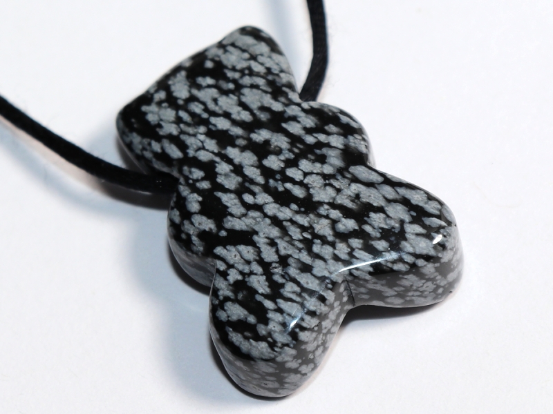 snowflake obsidian with cord or silver 925