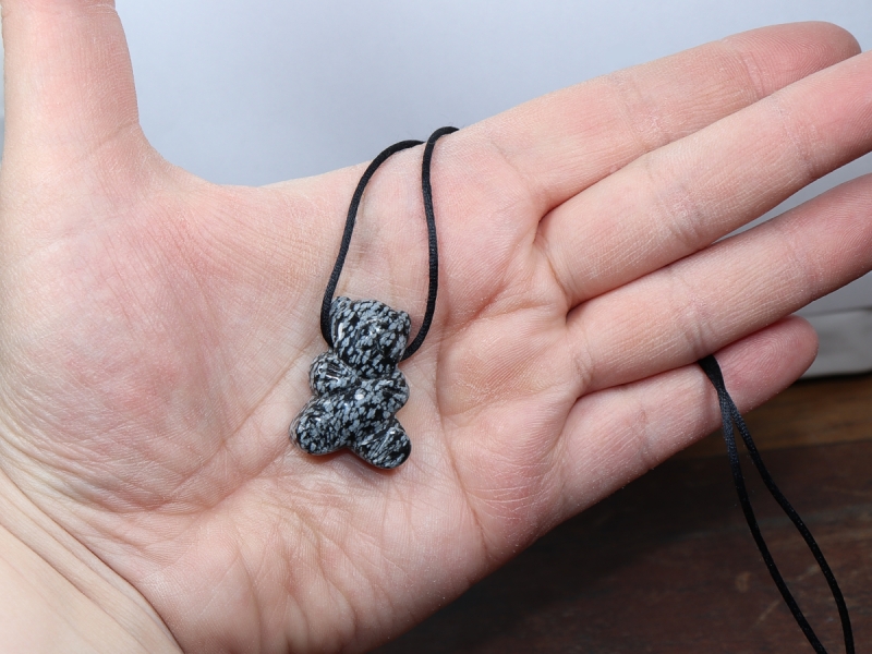 snowflake obsidian with cord or silver 925