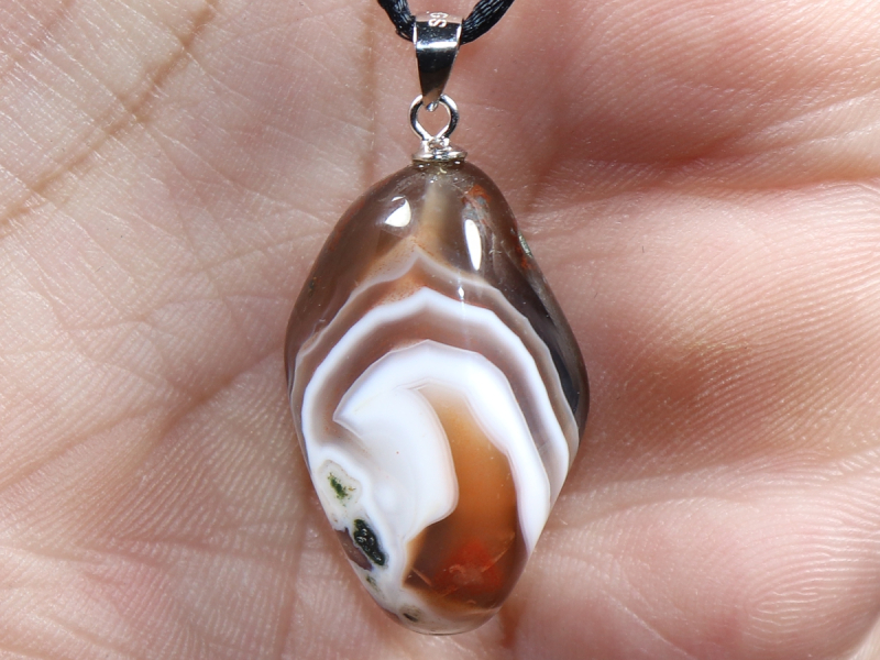 Botswana agate with cord or silver 925