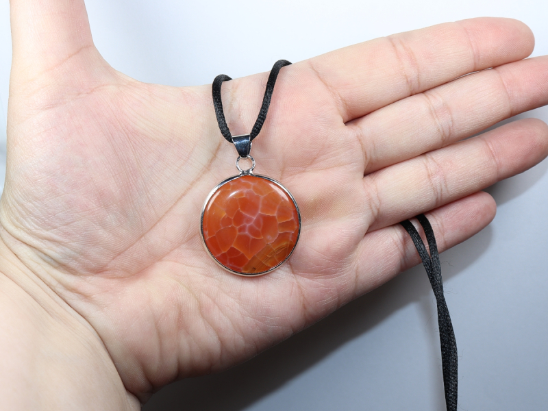 fire agate with cord or silver 925