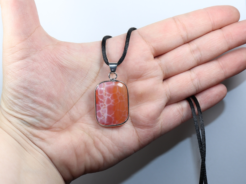 fire agate with cord or silver 925