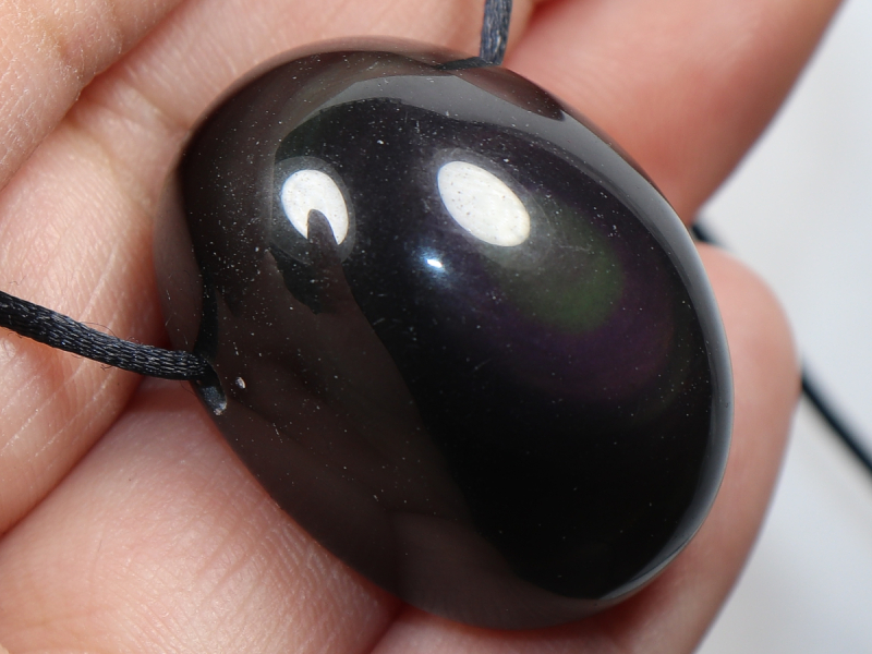 rainbow obsidian with cord or silver 925