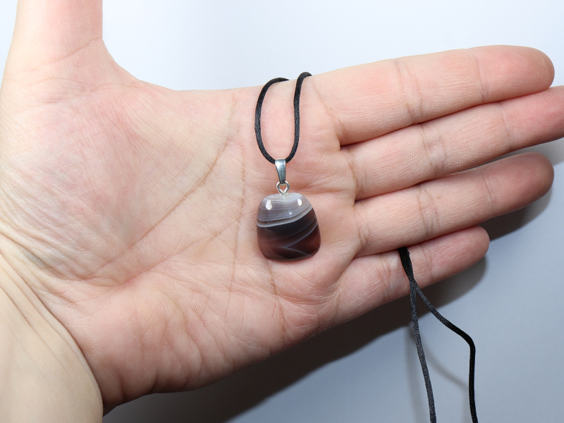 Botswana agate with cord or silver 925