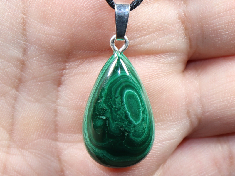 malachite with cord or silver 925