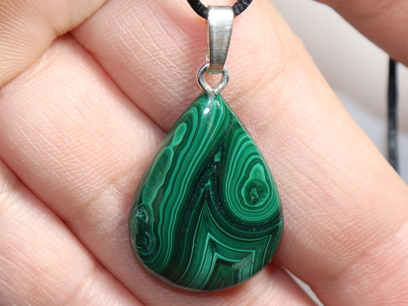 malachite with cord or silver 925
