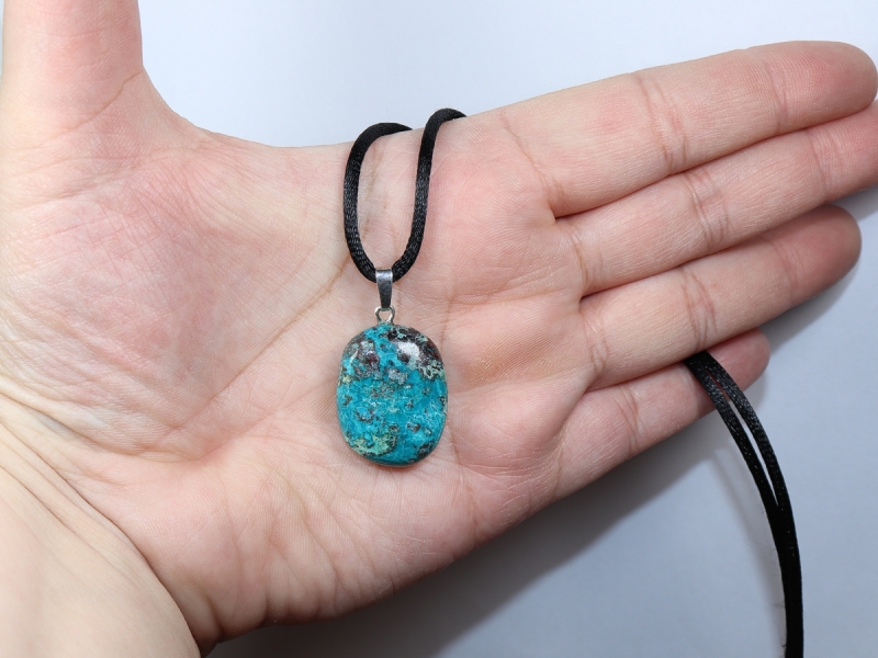 chrysocolla with cord or silver 925
