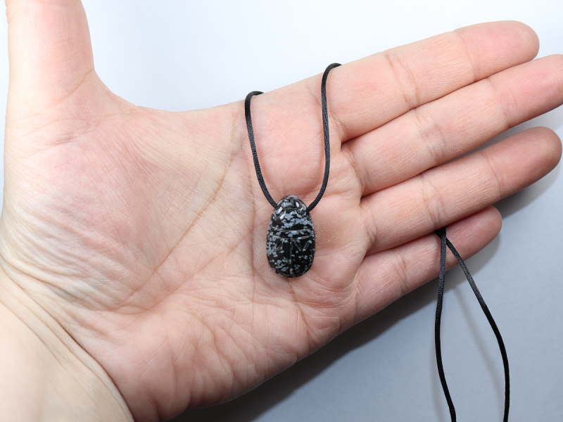 snowflake obsidian with cord or silver 925