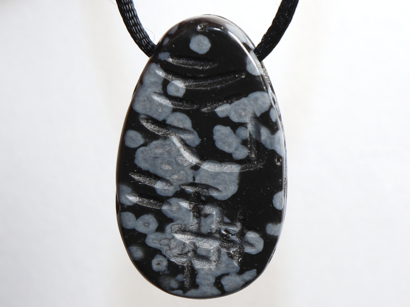 snowflake obsidian with cord or silver 925