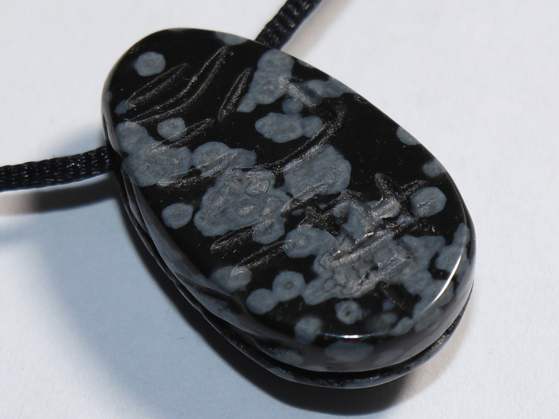 snowflake obsidian with cord or silver 925