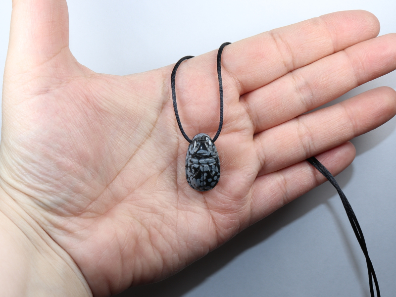 snowflake obsidian with cord or silver 925