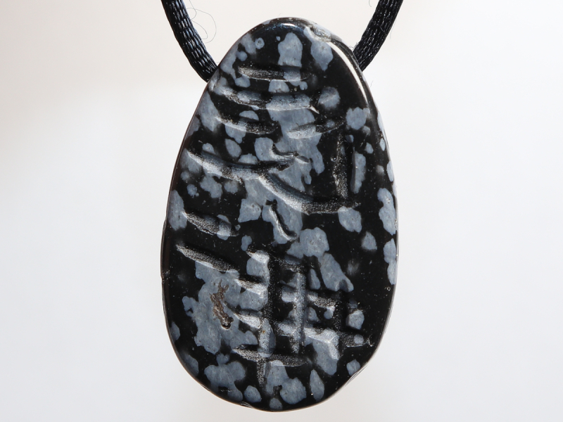 snowflake obsidian with cord or silver 925