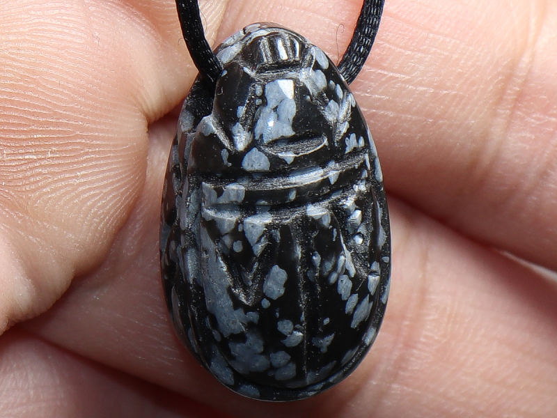 snowflake obsidian with cord or silver 925