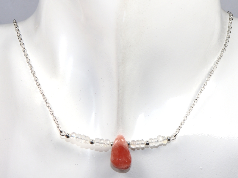 Rhodochrosit und weißer Labradorit mit Silber 925