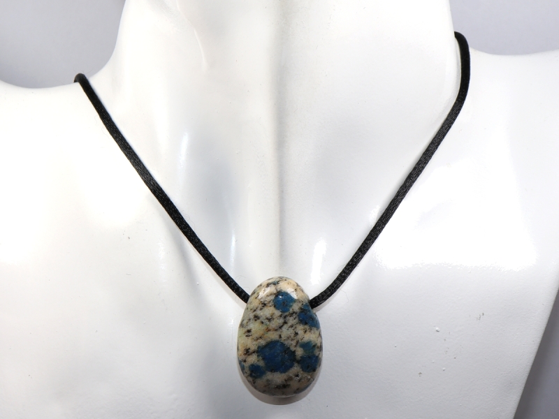 azurite in granite with cord or silver 925