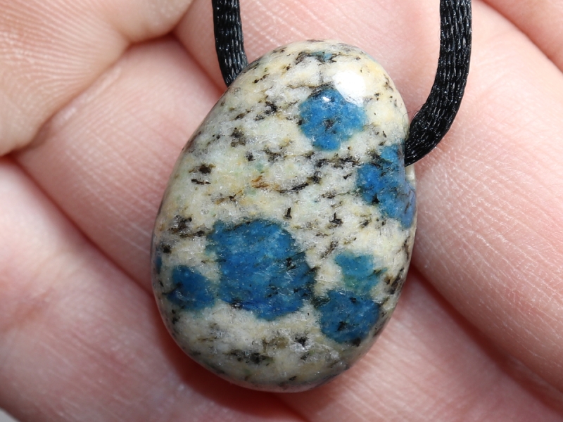 azurite in granite with cord or silver 925