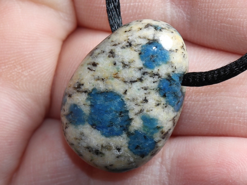 azurite in granite with cord or silver 925