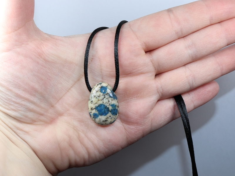 azurite in granite with cord or silver 925