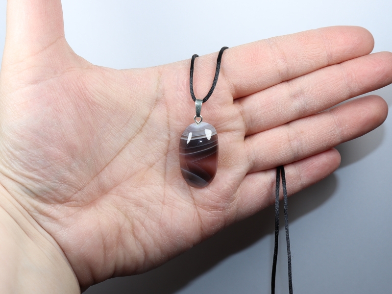 Botswana agate with cord or silver 925