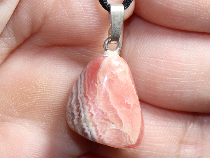 rhodochrosite with cord or silver 925